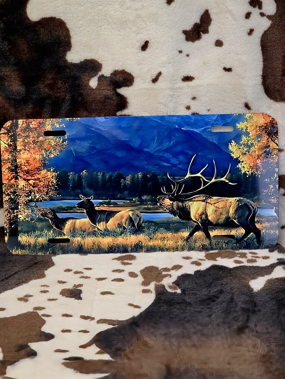 Deer Mountain Landscape Custom Car Tag Handmade Vehicle License Plate